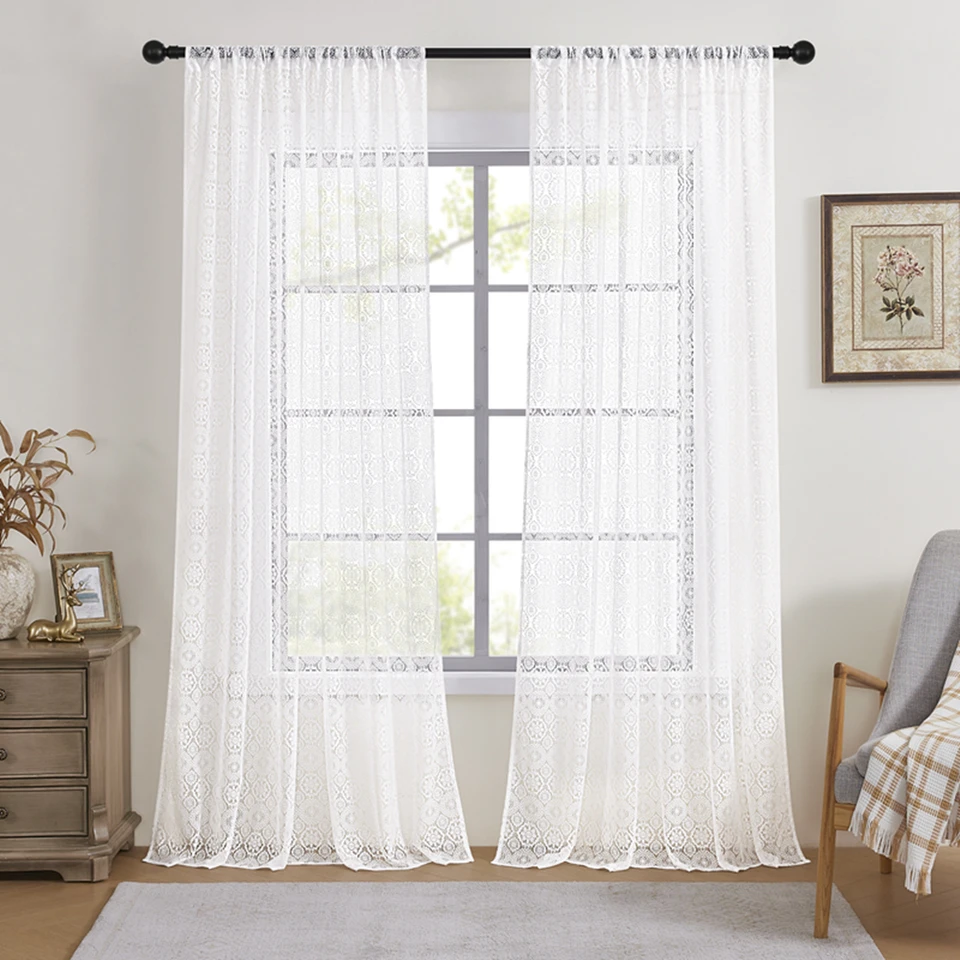 Sheer Tulle Circle Pattern Window Curtains 2-Pack