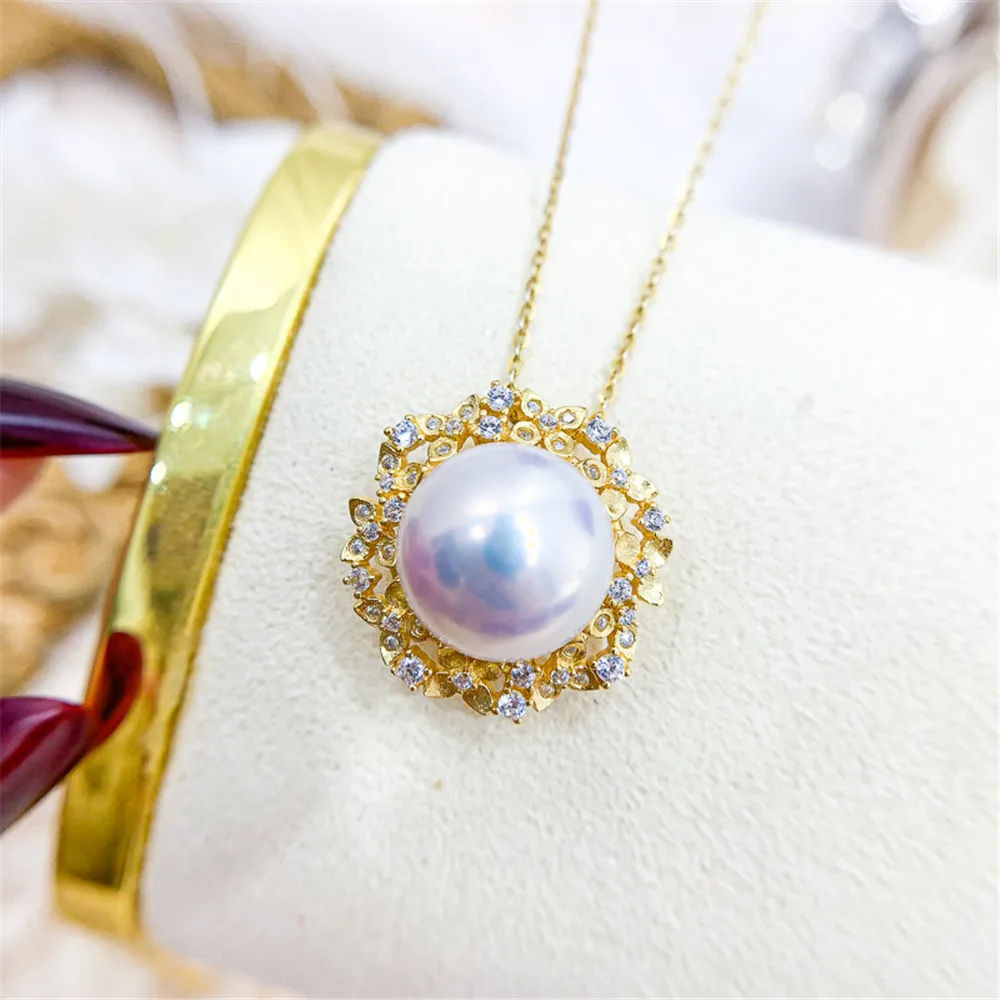 

DIY pearl accessories S925 sterling silver pendant empty holder concealer silver necklace pendant with 11-13mm beads