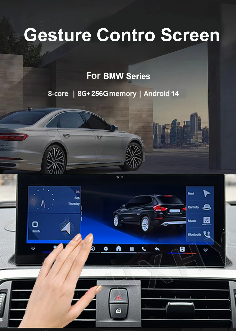 Gesture Control Screen Android 14 8+256G Auto Carplay For BMW F30 F31 F34 Car Dv