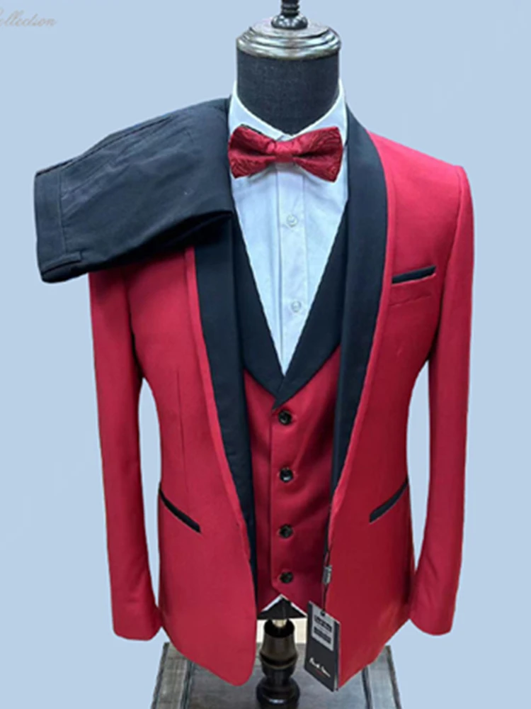 Mens Suit Men Business 3 Pcs Suits Set Coat Trousers Jacket Pants Vest