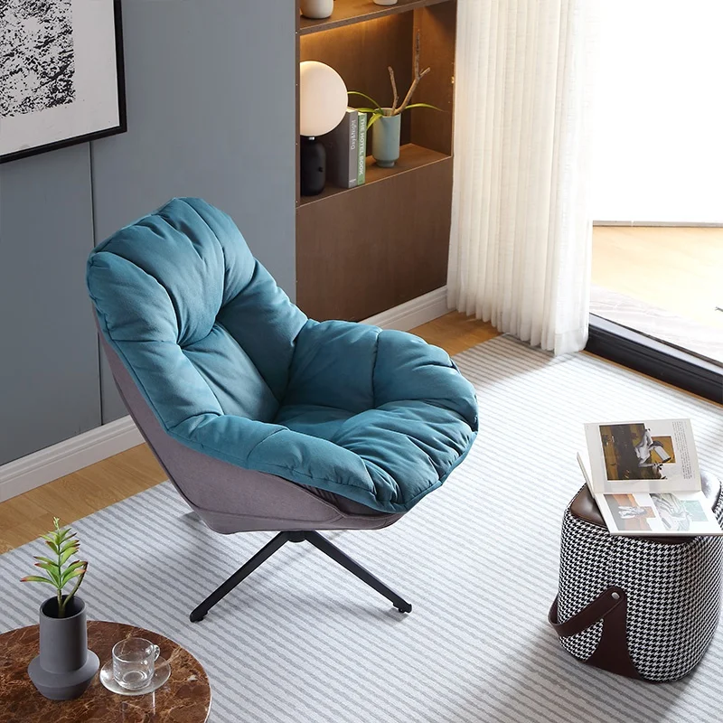 Padded Seat Coffee Chairs Lake Blue Swivel Chairs fabric Sofa For Balcony And Living Room