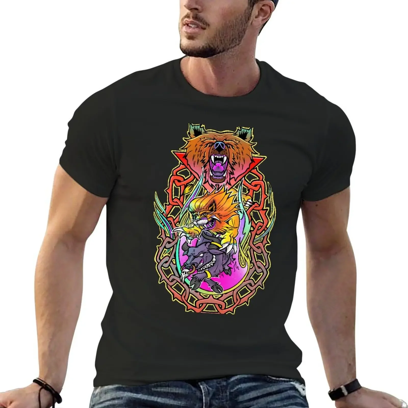 Bear, lion, and bull T-shirt blanks sublime customizeds new edition Men's clothing