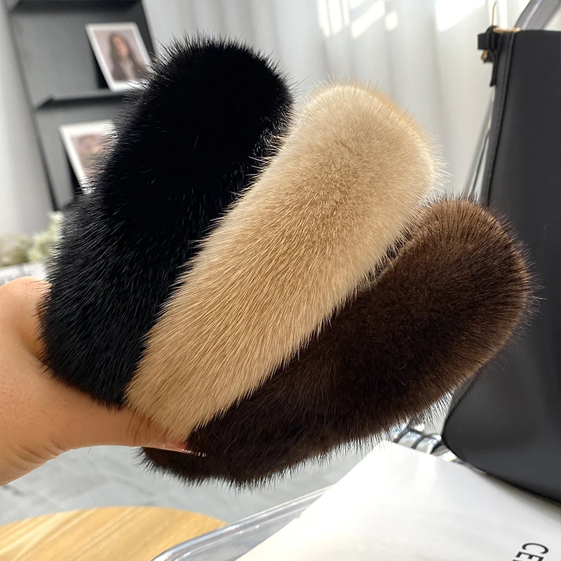 

2024 Hot Sale Women Luxury winter 100% Real Mink Fur Headbands High Quality Real Fur Hair Band Lady Fashion Hair Hoop Furry Gift