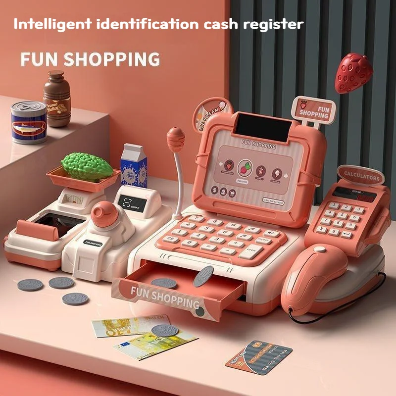 Children Play House Toy Mini Food Simulation Supermarket Can Scan Multi Function Sound Light Cash Register Kids Toys Gift children cash register toys
