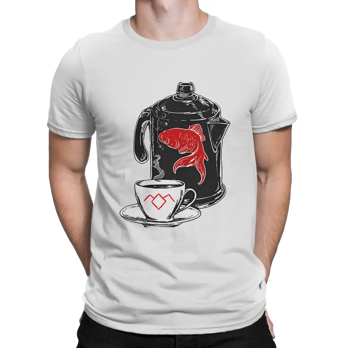 thumbnail image 1 of Camiseta de algodón vintage con estampado de "Un pez en la cafetera", de Twin Peaks, de manga corta y cuello redondo., 1 of 7