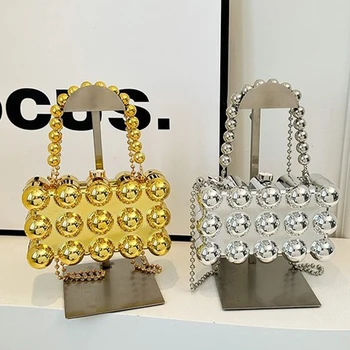 Square Bubble Acrylic Clutch Handbags for Women 2024 Trend Plating Beads Top Handle Bag Box Lady Chain Shoulder Messenger Bags