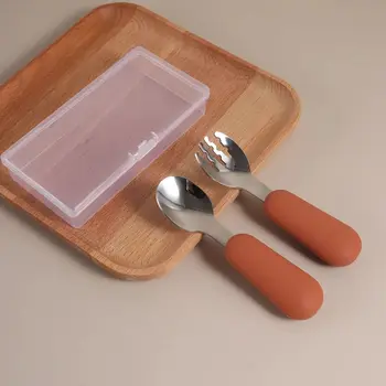 Minimalist Baby Silicone Spoon feeding set  316 Stainless Steel Fork Set with Case