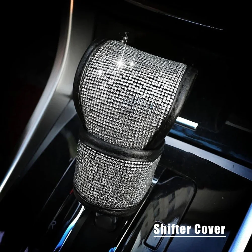 Crystal Car Gear Shift Collar Cover Hand Brake Cover Car Seat Safety Belt Bling Rhinestones Auto Interior Accessories 1PC