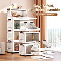 Large Foldable Flip-Top Transparent Storage Cabinet with Wheels - Space-Saving Mobile Organizer for Kitchen Bedroom Living Room 5