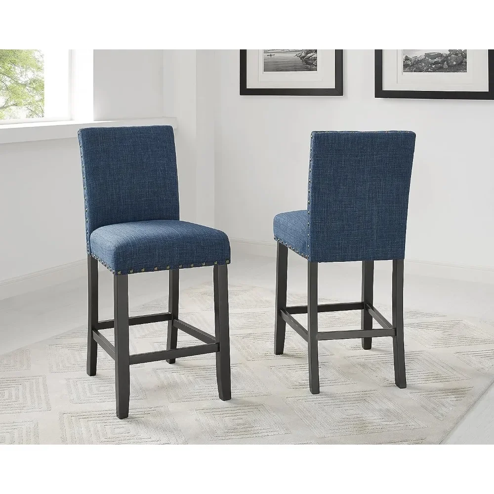 

Biony Blue Fabric Counter Height Stools with Nailhead Trim, Set of 2