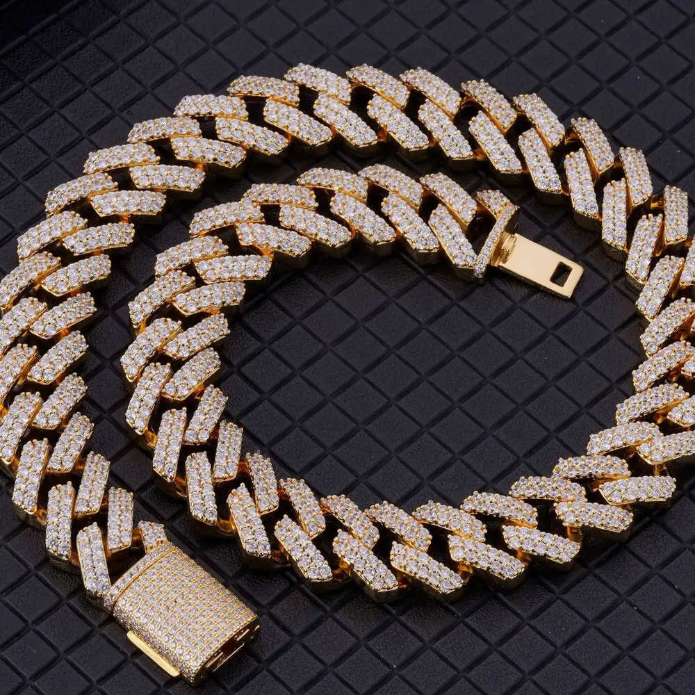 

Chain Personality Men's Moissanite Chain Necklace Two Tone 18mm Ice Out Vvs Moissanite Cuban Chain for Mens