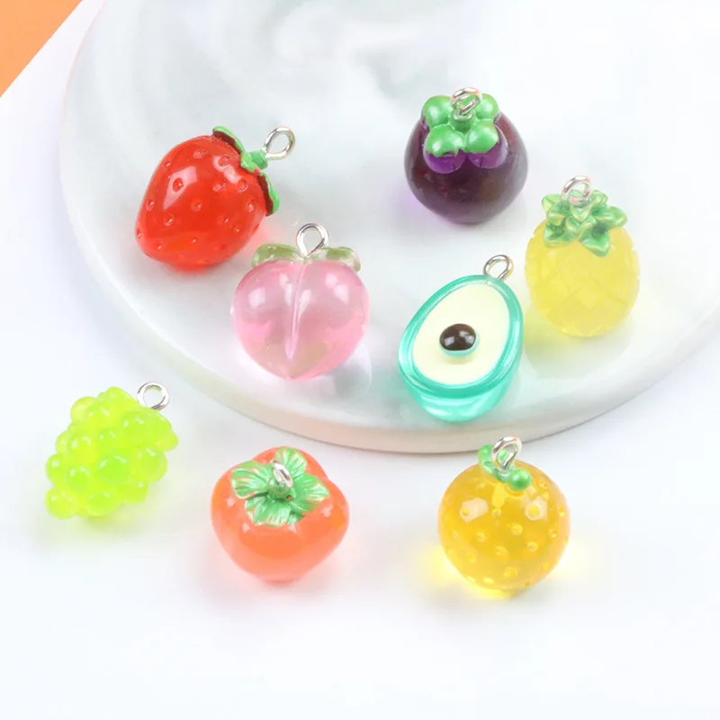 10Pcs-Transparent-Pink-Peach-Strawberry-Pineapple-Resin-Charms-Fruit ...