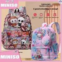 Anime Cartoon Labubu Backpack Kindergarten Backpack Large Class Labubu Printed Cute Reducing Burden Oxford Cloth Backpack 1