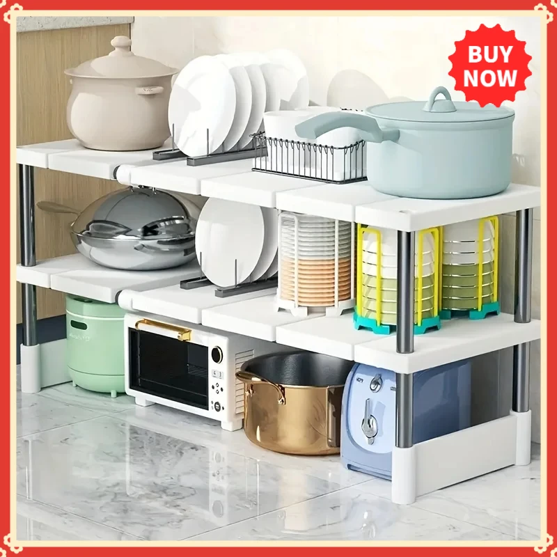 Étagère de rangement réglable sous l'évier, organisateur extensible pour armoire de cuisine et salle de bain, support de casseroles multi-niveaux durable et peu encombrant