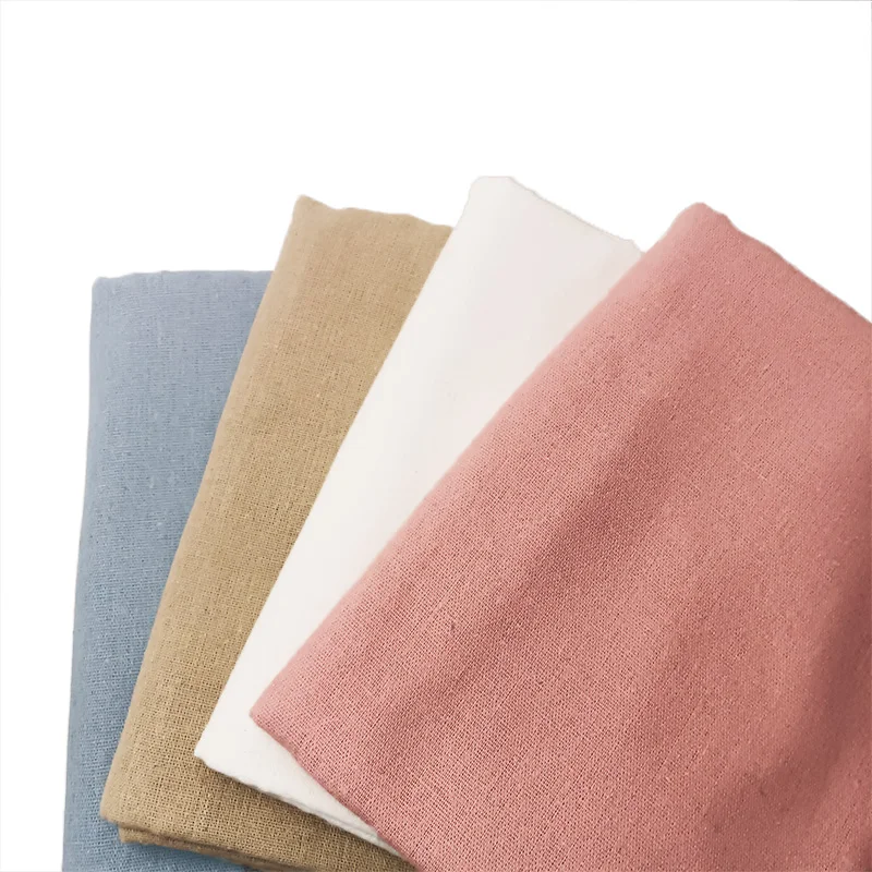 Set of 4 Natural Linen Knitted Fabrics - Solid Color Embroidered, 50x50cm Handcrafted Linen Accessories