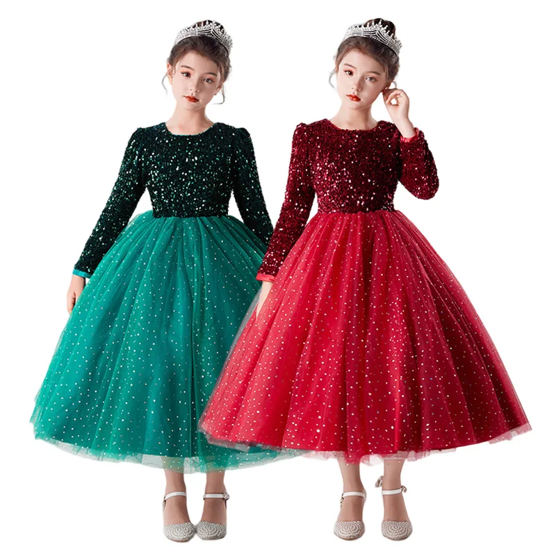 

Teal Green Sequined Junior Bridesmaid Ankle Length Dress for Birthday Ceremonies Wedding Party Tulle Princess Gown Size 4-14