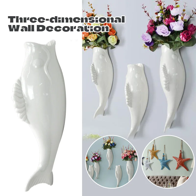 Nautical Style Home Wall Hanging Decoration Resin Starfish Background Decor Pendant Modern Creative Wall Ceramic Goldfish Vase 3