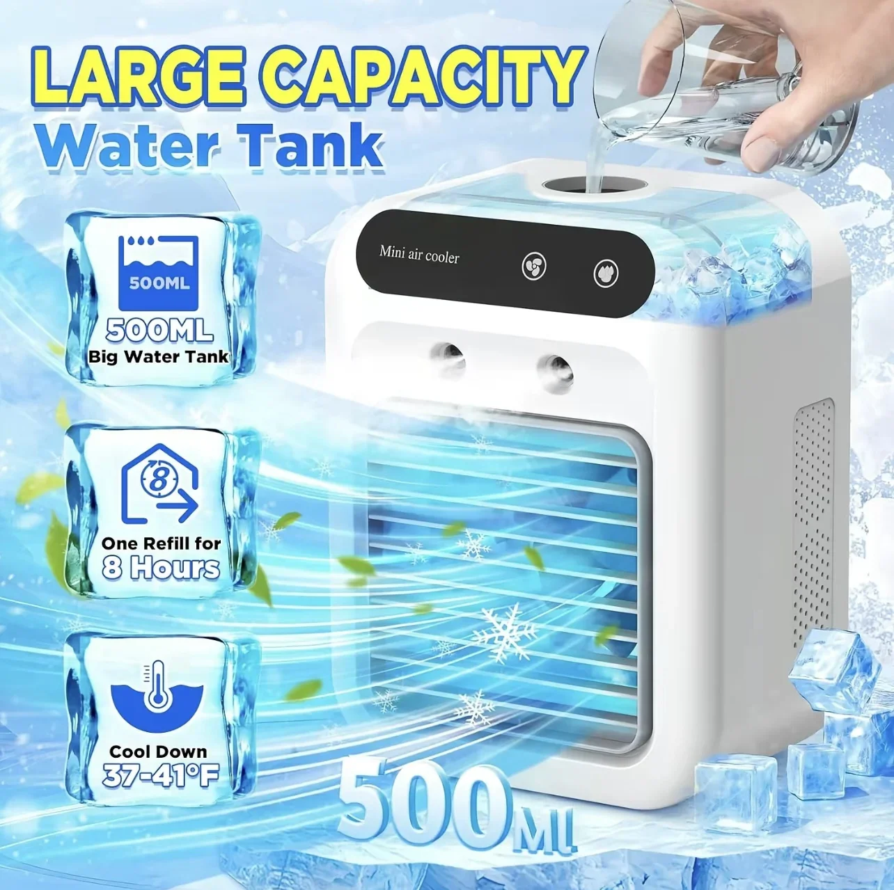 Raffrescatore Portatile per Dormitorio con Umidificazione, Ventilatore Elettrico, Raffrescatore d'Aria Mobile da Tavolo per Piccoli Condizionatori Domestici - Image 3