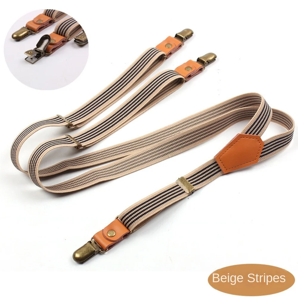 Y-Shaped Shoulder Straps New Leather Adjustable Elastic Drawstring Elasticity Stripe Pattern Suspender Pans Strap Men and Women
