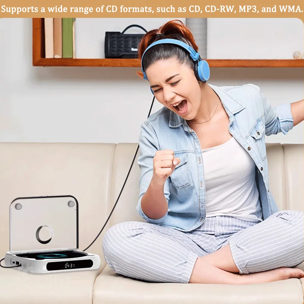 Portable CD Player 5 Playback Modes Touchscreen Bluetooth-Compatible Earphone Mini Music CD Walkman