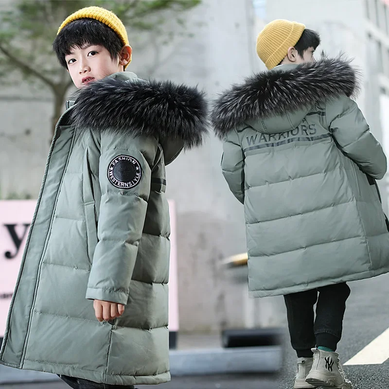 

Children Warm Thicken Clothing Boy Clothes Winter Down Jackets 5-16 Years Hooded Parka Faux Fur Coat Kids Teen Snow Snowsuit