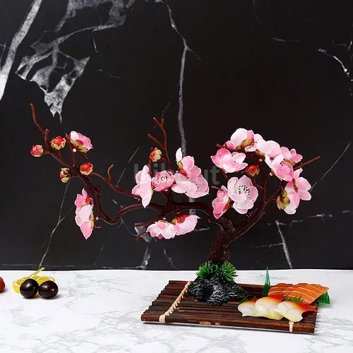 Artistic Peach Blossom Sushi Boat Tray with Decorative Floral Design