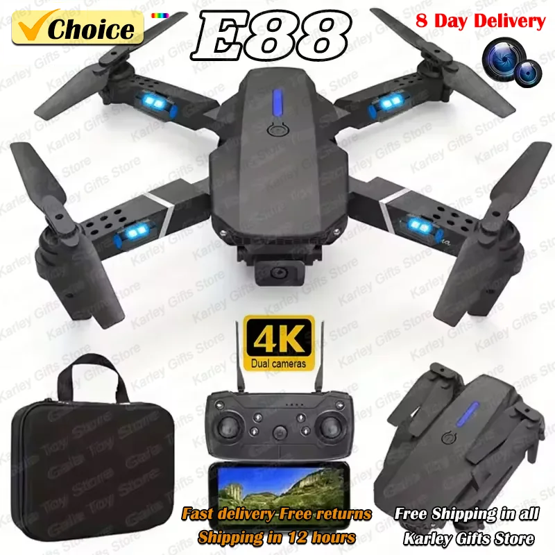 Drone Quadcopter E88Pro RC Drone 4K Professinal With 1080P Wide Angle Dual HD Camera Foldable RC Helicopter WIFI FPV Height Hold