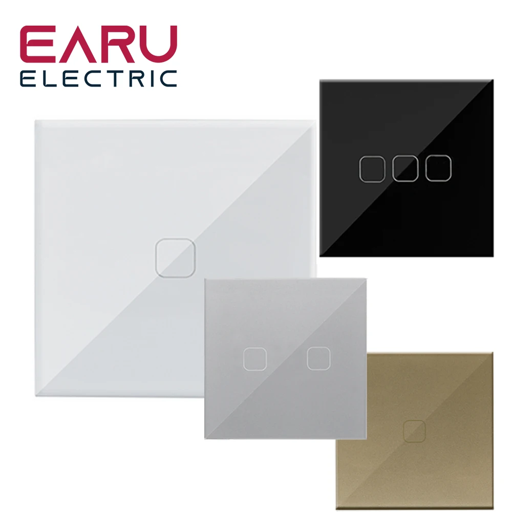 Wall Touch Switch Glass Panel 1 2 3 Gang 1 Way AC 100-240V 10A EU Standard for LED Light Power White Black Grey Gold