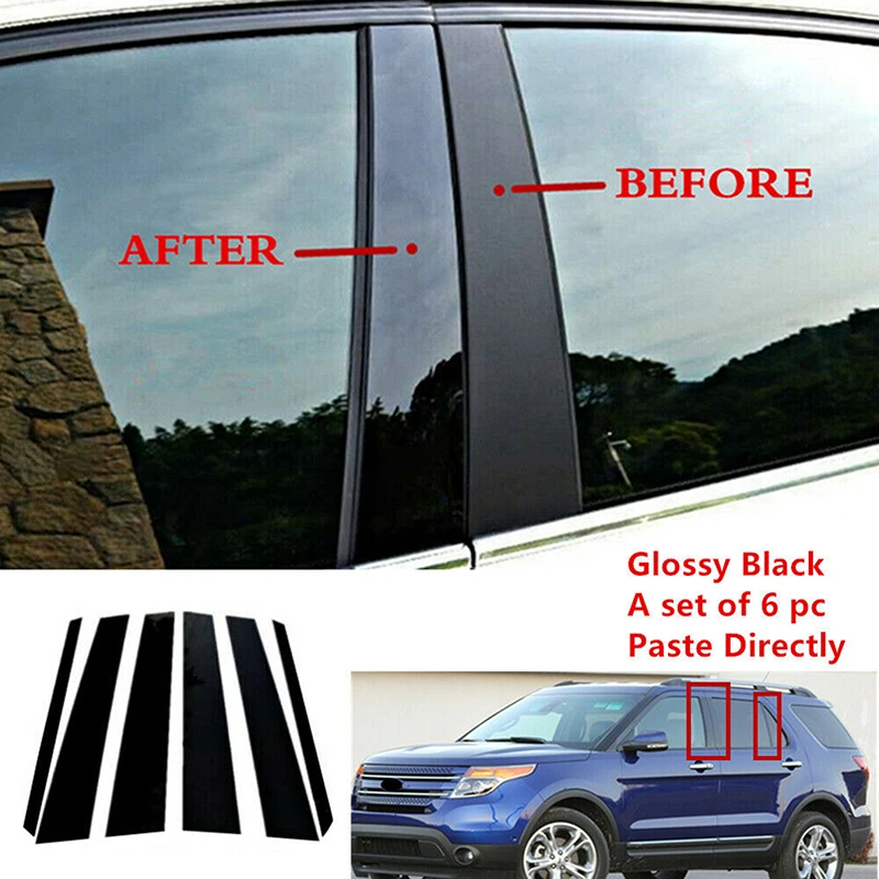 6pcs Pillar Posts Door Window Trim Cover Sticker Car Accessories For