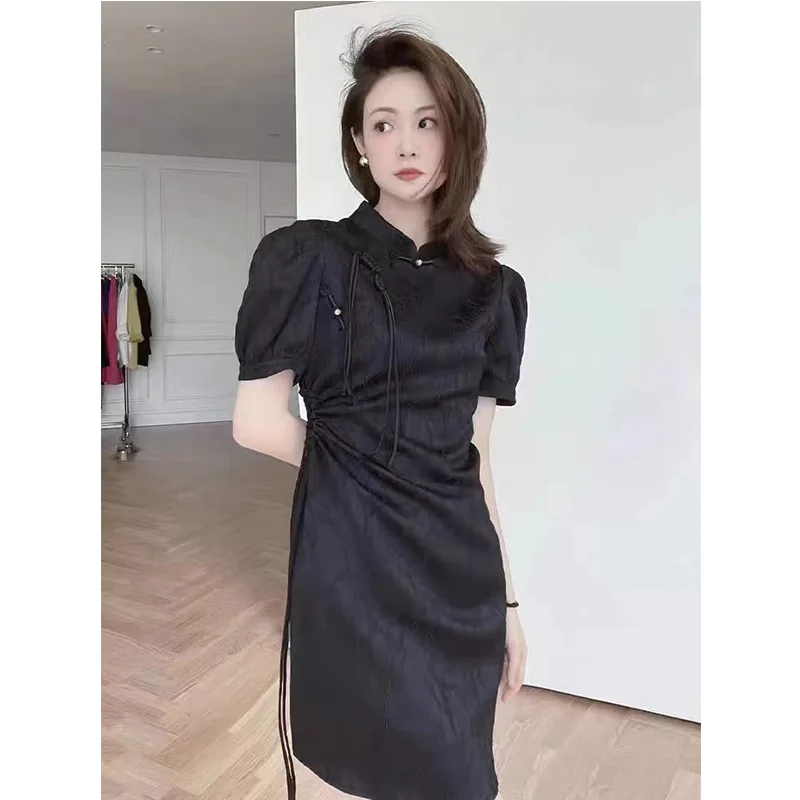 

Modern Qipao Black White Colors Trendy Vintage Party Summer Lady Dresses