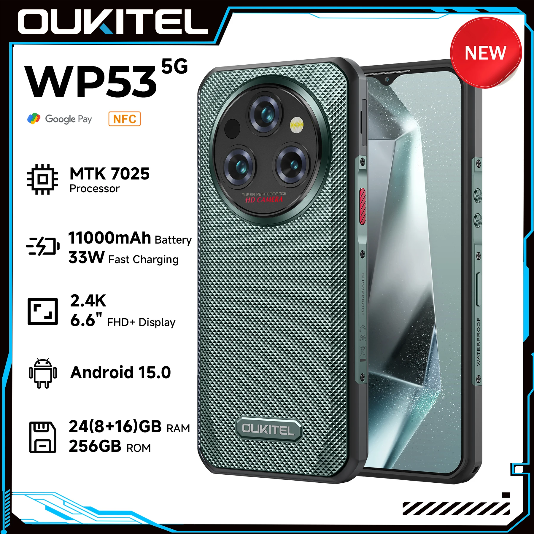 Oukitel WP35タフネススマホ - MTK 7025、5G、11000mAh、6.6