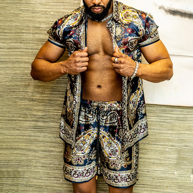 Hot Hawaiian Set Men's Printing Set Short Sleeve Summer