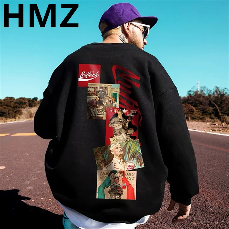

Свитшот HMZ мужской с длинным рукавом, модный свободный худи в стиле Харадзюку, винтажный пуловер оверсайз в стиле хип-хоп, осень 2023
