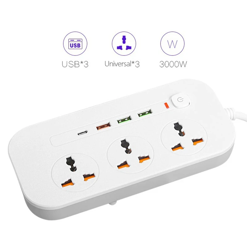 Universal Power Strip with Surge Protection & USB Charging Ports