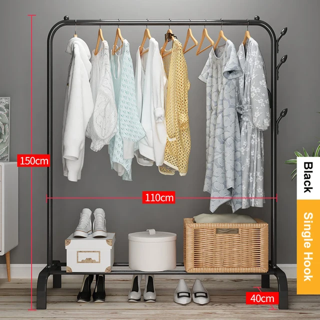 Garment Rack Free-standing Clothes Rack with Top Rod,Coat Rack Clothes, Hanger Wardrobe ,Clothes for Rack Lower Storage B-Single Hook-110cm