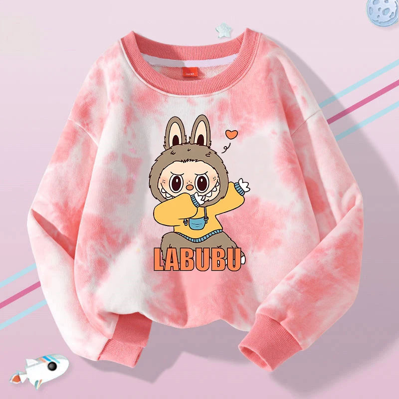 thumbnail image 1 of Suéter de cuello redondo para niños POP MART Labubu, lindo jersey con estampado de dibujos animados para niños y niñas, camisetas cálidas informales de invierno, regalos de cumpleaños para niños, 1 of 5