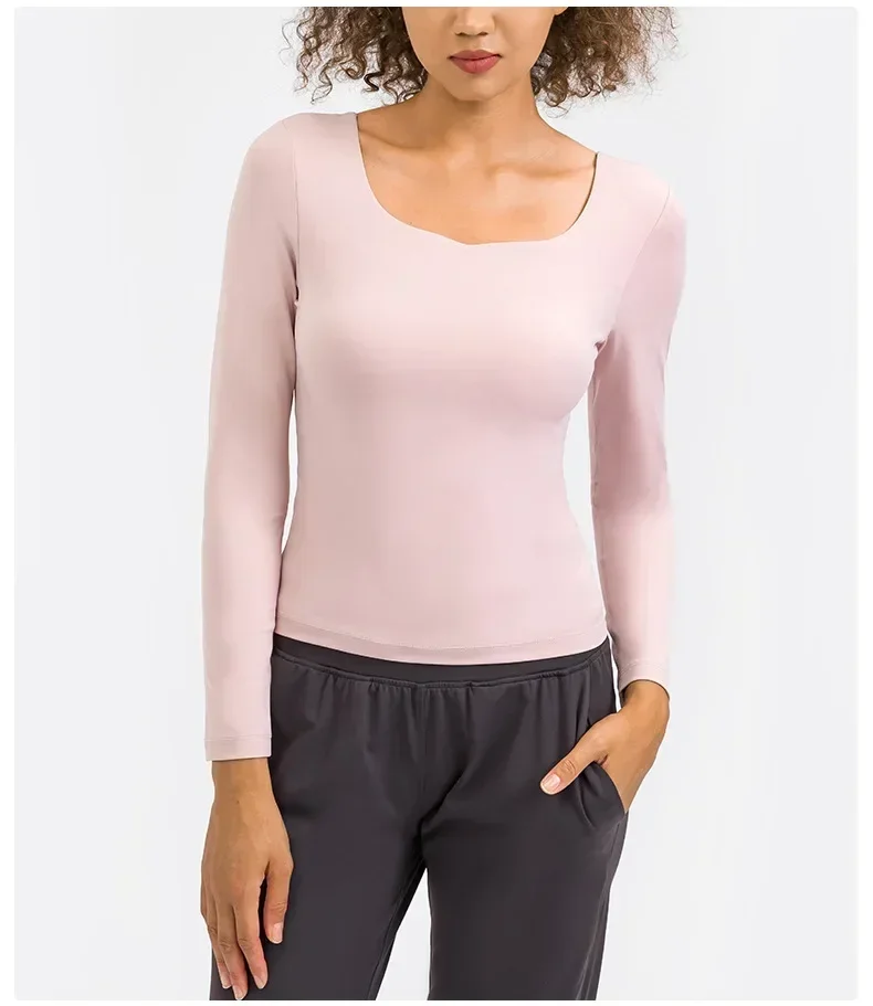 

Lulu Shirt Women's Long Sleeve Top Gym Yoga Sport Fitness Outdoor Jogging Sportswear Elastic Women Clothing with Chest Pad