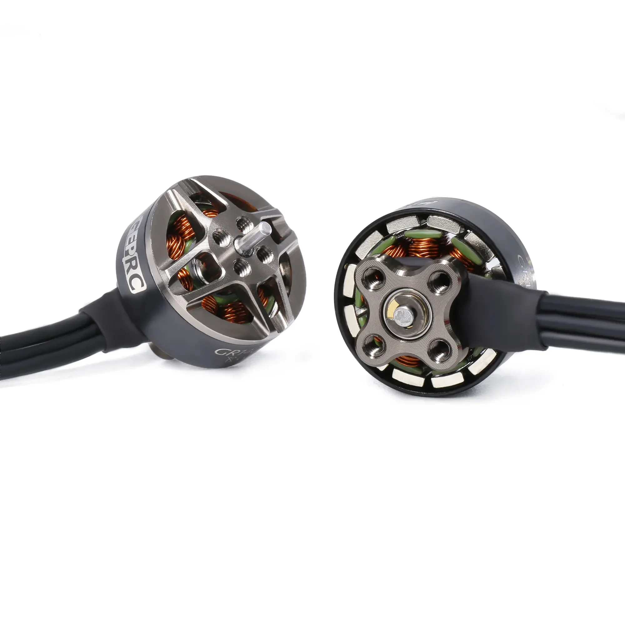 Moteur Brushless GR1404 4500KV/3850KV monté sur un bras de drone FPV course.