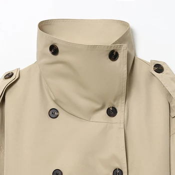 HXAO المرأة سترة واقية معطف ديمي الموسم اقتصاص خندق معطف امرأة طويلة الأكمام حزام سترة جديدة مزدوجة الصدر قصيرة خندق 6