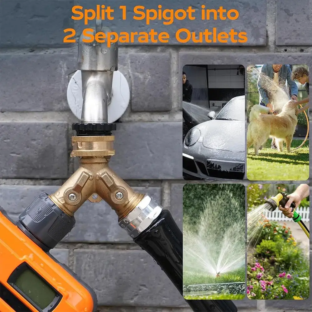 

Garden Tools Copper Connector Copper 3/4 Garden Hose Splitter Water Connector Y-tee Faucet Flow Control Splitter Adjustable F6z7