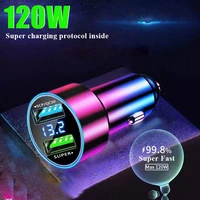 Gwefrydd Car USB Porth Deuol 120W Addasydd Codi Tâl Cyflym Super ar gyfer Samsung OnePlus Xiaomi Huawei iPhone 13 12 11 Pro Max 7 8 Plus 1