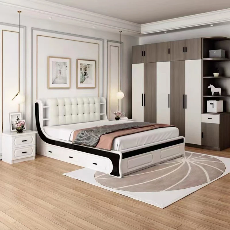 modern design wooden king size bed home furniture double beds  storage queen size up-holstered bedroom set furniture