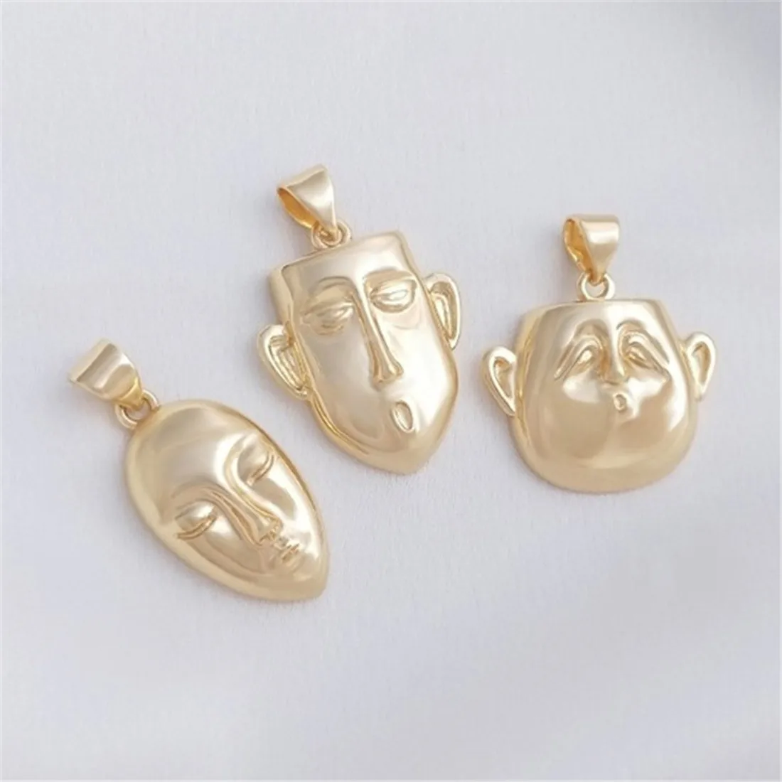 14K Gold Mask Pendant, Facial Expression, Avatar Pendant, Handmade DIY Necklace, Sweater Chain, Jewelry Pendant D033