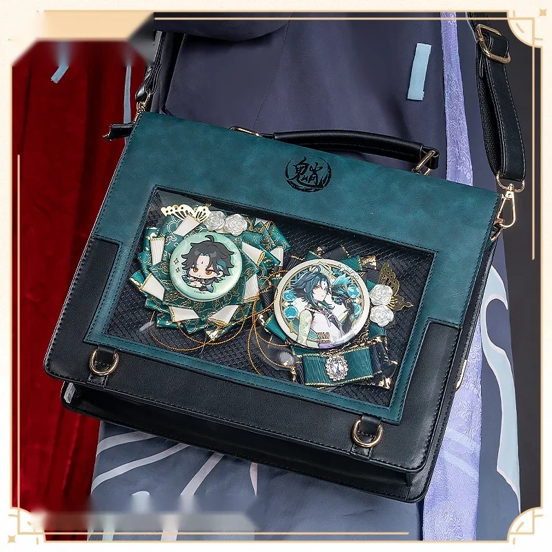 

Anime Game Genshin Impact Cosplay Shoulder Bag Xiao Theme Handbag PU Campus Student Schoolbag Metal God's Eye Backpack Xmas Gift