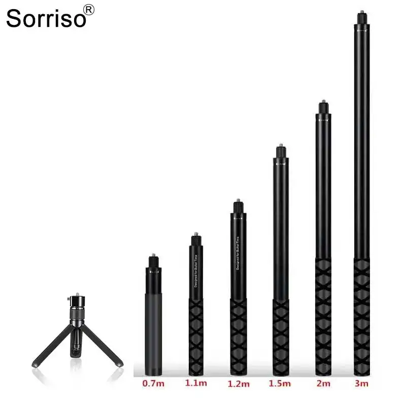 Sorriso Aluminium Extended Pole Selfie Stick Handle Desktop Tripod Stand Monopod Different Height For Insta360 One RS / X2 / X3 selfie stick tripod selfie stick sports camera selfie stick cell phone selfie stick smartphone selfie stick phone selfie tripod phone neck mount