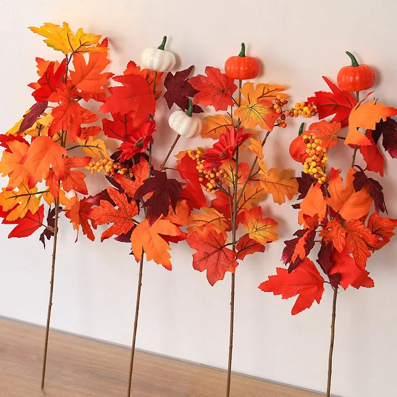 Autumn Artificial Maple Leaves Fake Black Maple Leaf 2024 Halloween Outdoor Decoration Thanksgiving DIY Party home decorations