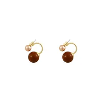 Imitation Pearl Double Side Round Beaded Earrings For Women Maillard Color Simple Cute Winter Statement Earrings 2024 Jewelry - Image 5