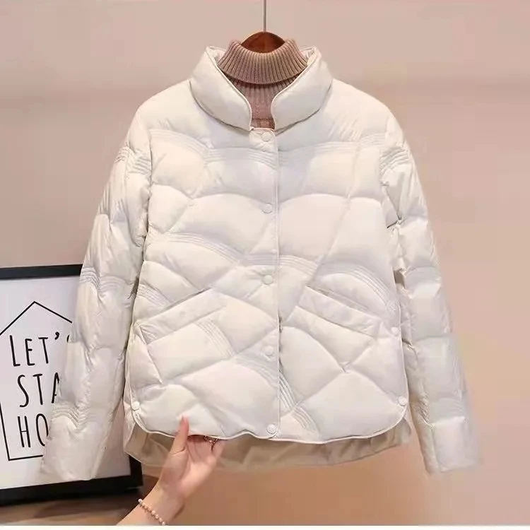 

Women Light Down Cotton Jacket 2023 Autumn Winter New Stand-Up Collar Simple Cotton Coat Fashion Casual Warm Thicken Parkas Coat