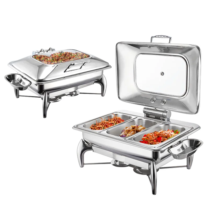 Pack 8QT Chafing Dish Buffet Set, Stainless Steel Food Warmer Set,  Rectangular Buffet Server with Tongs