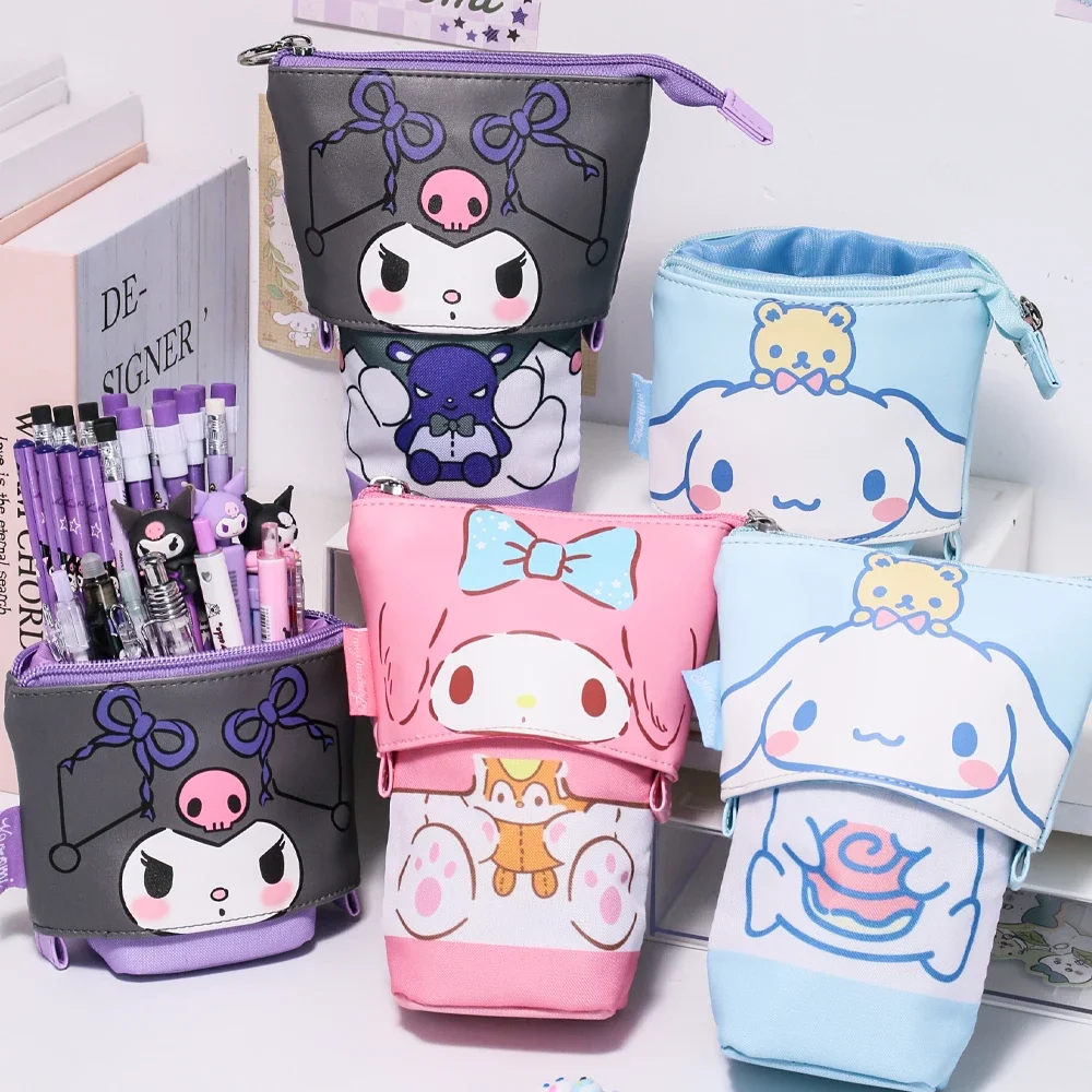 Sanrio Retractable Pencil Case Kuromi Cartoon Student Stationery Pencil Case Organizer Cinnamoroll Cute Organizer Storage Bag